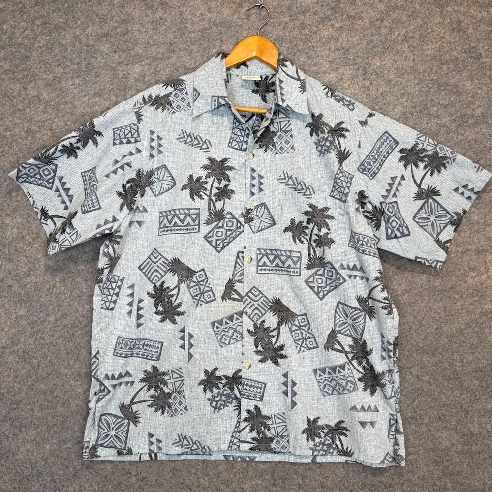 Vintage‎ Go Barefoot Hawaiian Aloha Shirt Mens Large Palm Trees Beach Camp Loop
